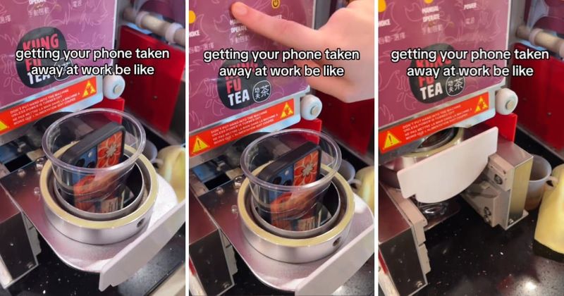 People call out tea shop for sealing their employee's phones in boba cups during shifts