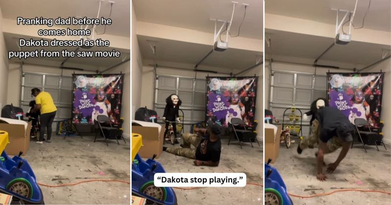 Daughter pulls a hilarious Halloween prank on dad by dressing up as 'Saw Puppet'