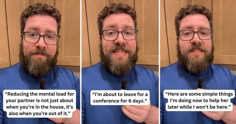 Dad explains how he tries to reduce his partner's mental load in simple ways while he's away