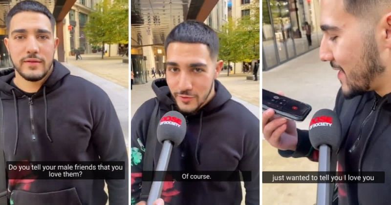 Men call up their closest friends to say 'I love you' and break gender stereotypes of affection