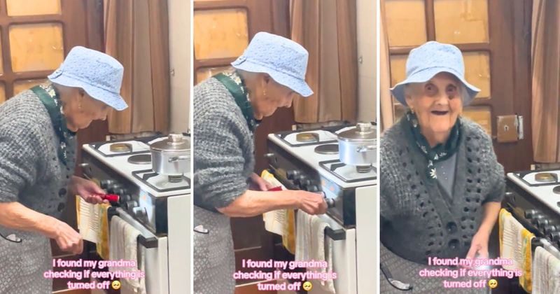 Grandma has the cutest reaction after carefully checking if kitchen appliances are turned off
