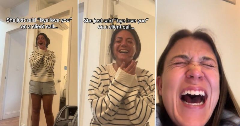 Woman's reaction after accidentally saying 'bye, love you' on a client call is a laugh riot