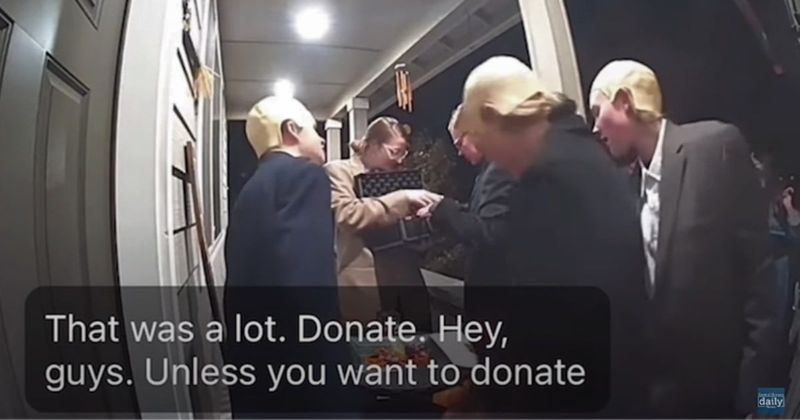 Teens come together to refill empty candy bowls for younger kids while trick-or-treating