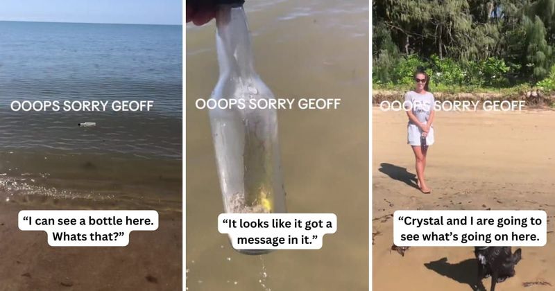 Couple makes an unusual and awkward discovery after opening a bottle found at the beach