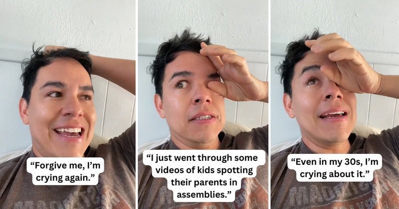 Man breaks down in tears as he explains why parents should show up for their kids at school events