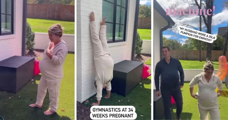 Olympian shows off her gymnastic skills while 34 weeks pregnant and it's mindblowing