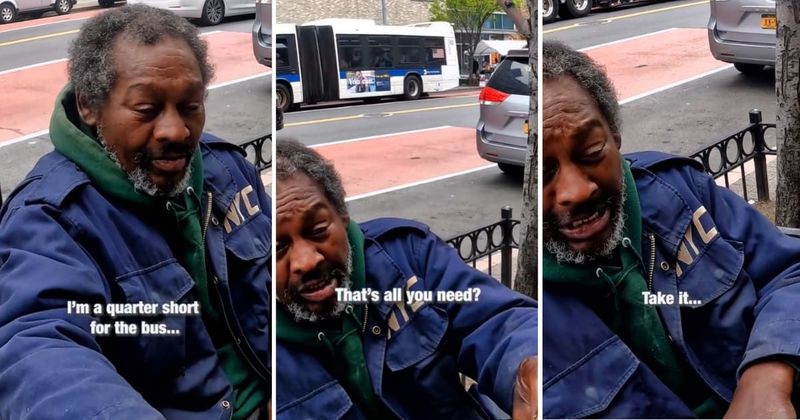 Poor old man in wheelchair collecting money for his rent gets instant reward for helping a stranger