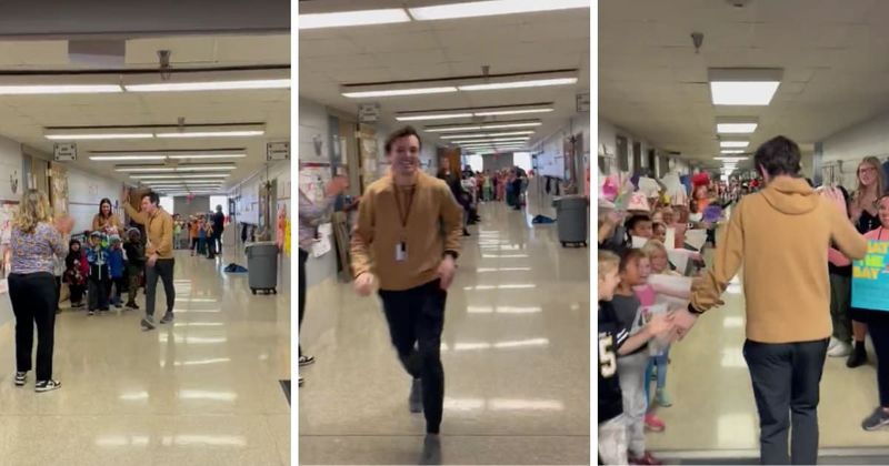 School comes together to give gym teacher the most epic sendoff before he ran the NYC Marathon