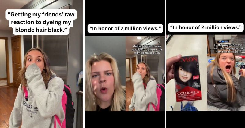 Woman surprises her friends by dyeing her hair black and their reactions are hilarious