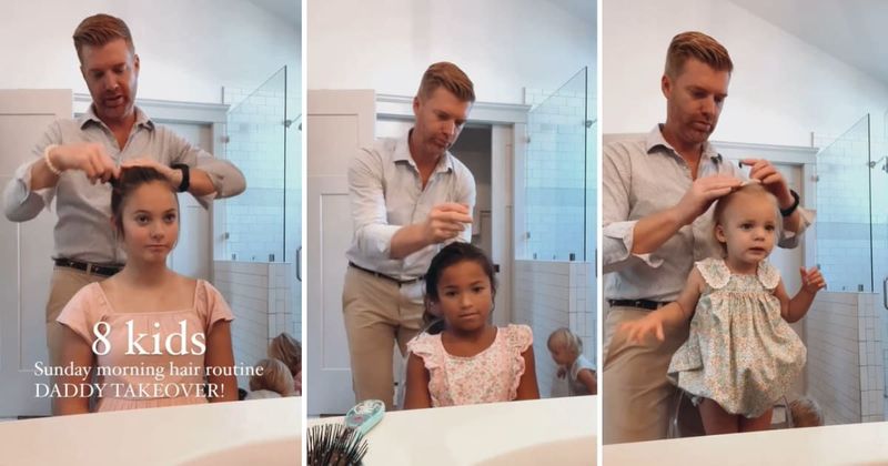 Dad of eight aces parenting with his endearing Sunday hair routine for each of his kids