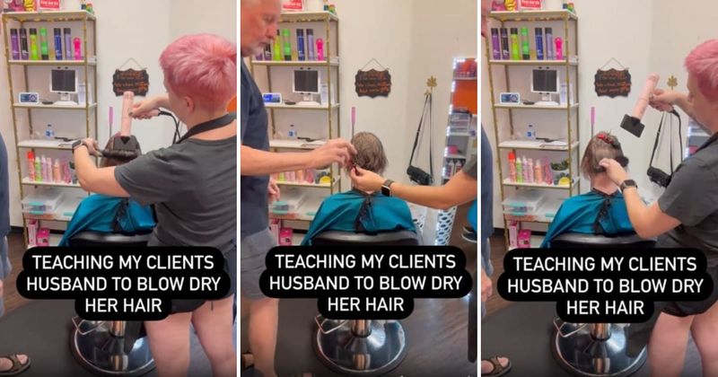 Doting elderly husband learns how to blow dry his wife's hair for a very special reason