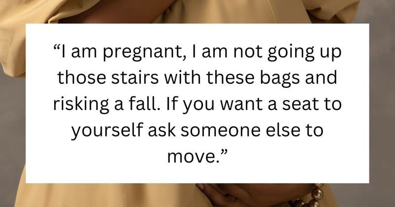 Pregnant woman stands up for herself when called lazy for not giving up her bus seat to older lady