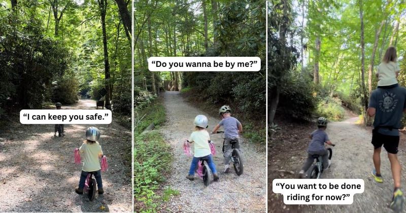 Little siblings' training session for bike riding is the cutest thing on the internet today