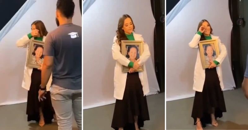 Daughter struggles to hold back tears as she gives late mother an emotional tribute at graduation