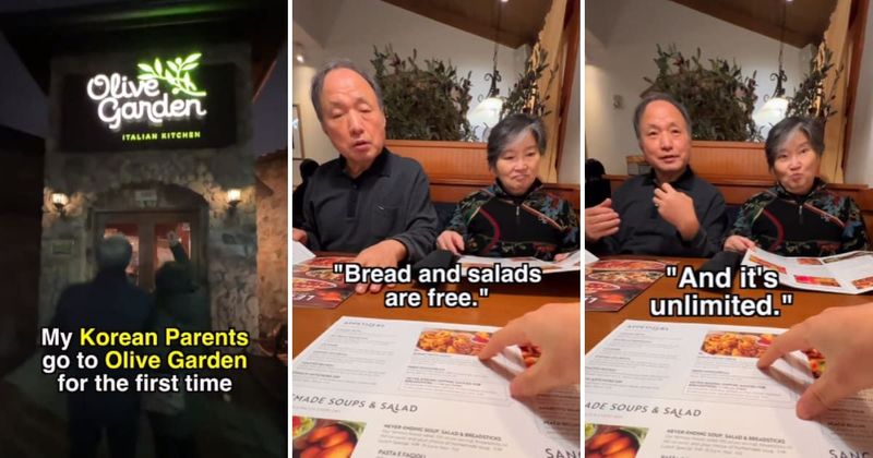 Old Korean couple's wholesome reaction to the complementary sides at Olive Garden has us cracking up