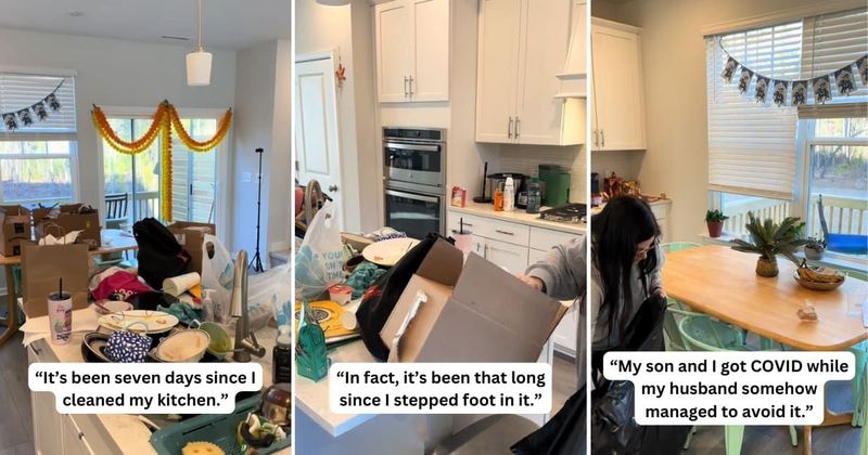 Mom recovering from COVID shares outrageous clip of dirty kitchen husband didn't clean, sparks debate