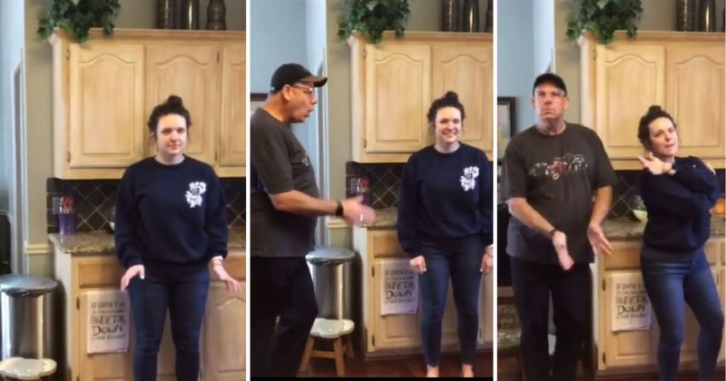 Dad’s hilariously epic moves during dance with daughter in kitchen are the definition of fun