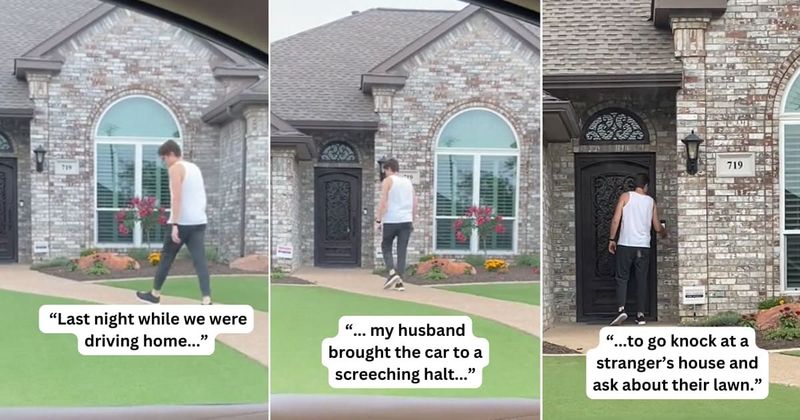 Husband rings stranger's doorbell to hilariously ask a million-dollar question about their lawn