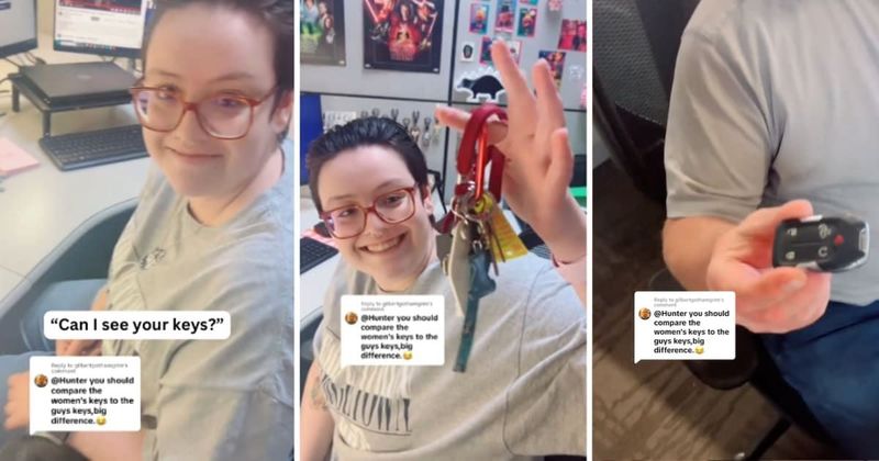 Worker shows the stark difference between the ways women and men keep their keys and it's hilarious