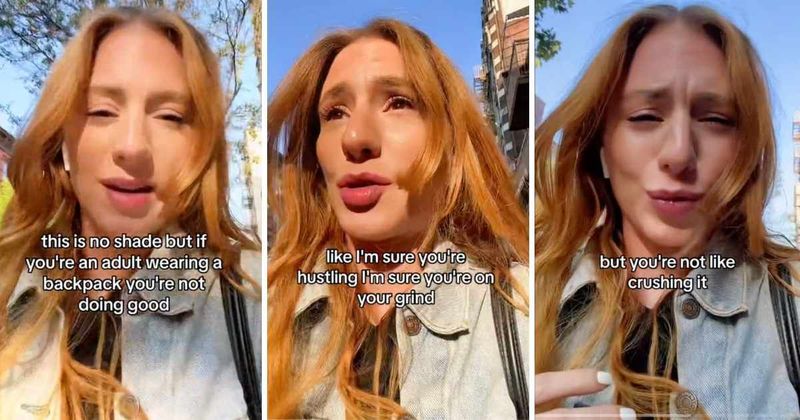 Woman saying adults with backpacks are 'not doing good' gets a massive reality check