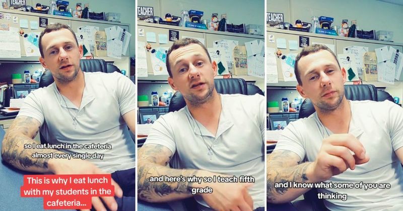 Elementary school teacher reveals why he eats lunch with his kids in the cafeteria every day
