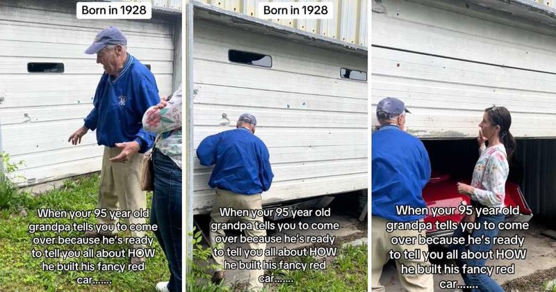 Woman shares wholesome video of grandpa showing off his red fancy car that he built from scratch