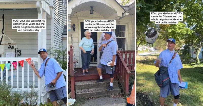 Retiring mailman gets heartwarming surprise from entire neighborhood on his last day of work