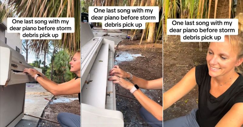 Woman plays her beloved piano one last time with Hurricane Milton closing in