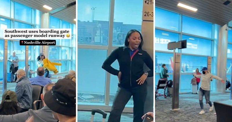 Airlines turns the boarding gate into a runway as complete strangers ramp-walked their way onto the plane