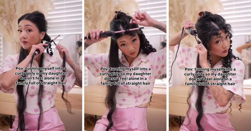 Mom painstakingly curls her hair so daughter doesn't feel alone in family full of straight-haired people