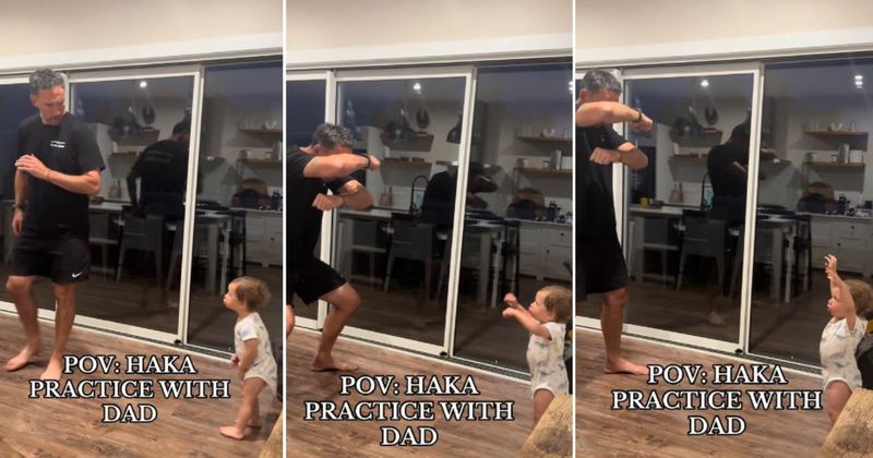 Māori dad teaching his toddler the Haka steps is too adorable for anyone to handle