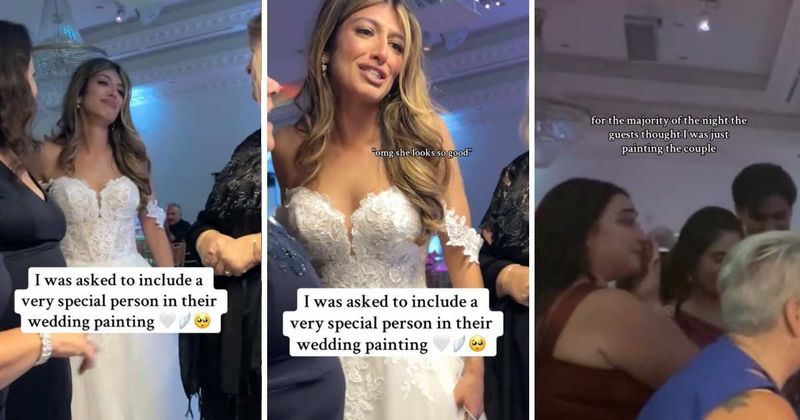 Artist painted couple's wedding portrait but when the bride saw the finished artwork, she broke down in tears