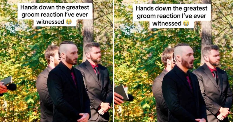 Bride ditches white, walks down the aisle in unconventional wedding dress —
 the groom’s reaction is so pure