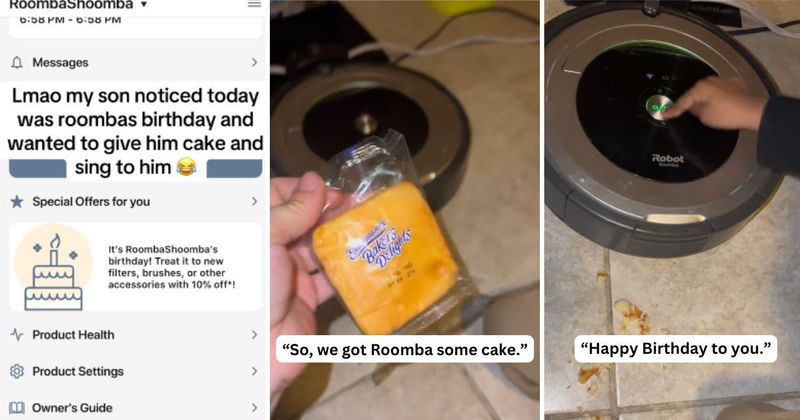 Roomba gets a birthday bash as mom and son celebrate their trusty vacuum with cake and song