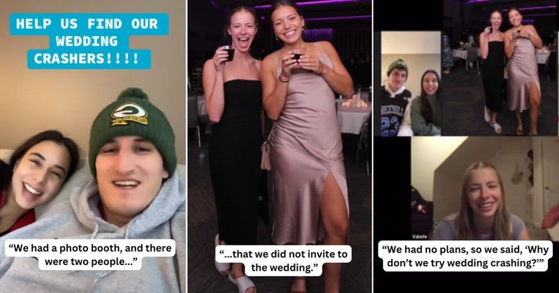 Newlyweds make it their mission to track down their 'cool' wedding crashers and the internet is obsessed