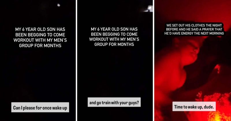 6-year-old creates core memory with dad after begging to join his early morning workout group