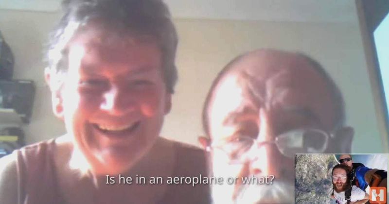 Son surprises parents with a video call right before skydiving and takes them along for the ride