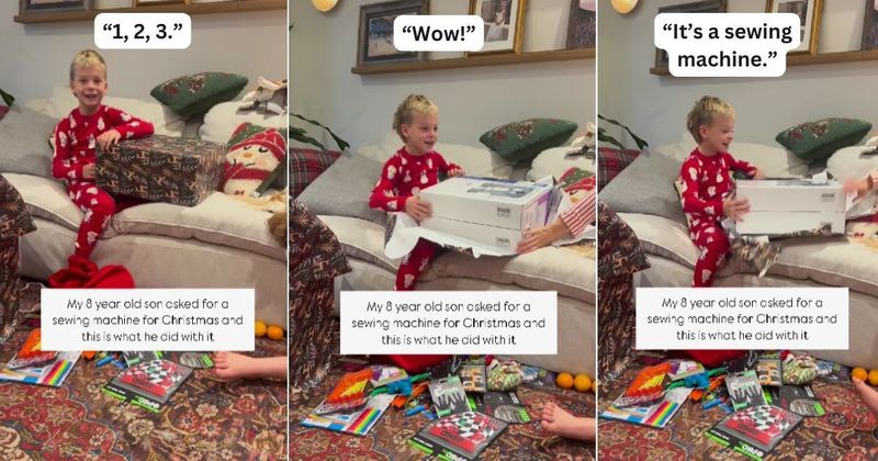 8-yr-old boy asked for sewing machine as a gift and then created something beautiful for his sister
