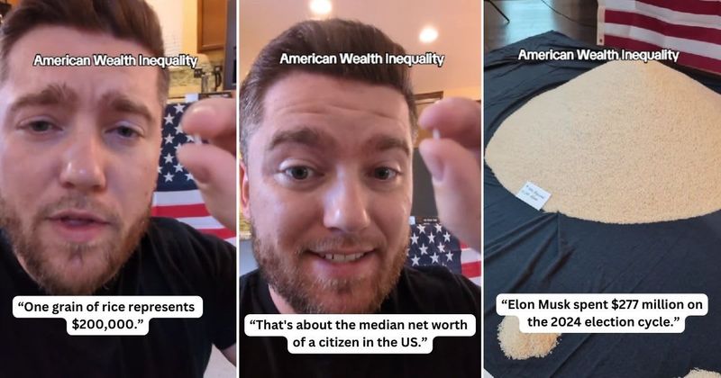 Rice stacks demonstrate American wealth inequality, put Elon Musk's fortune in perspective