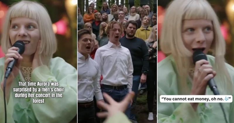 Singer Aurora left stunned as entire men's choir emerged from the forest to join her mid-concert
