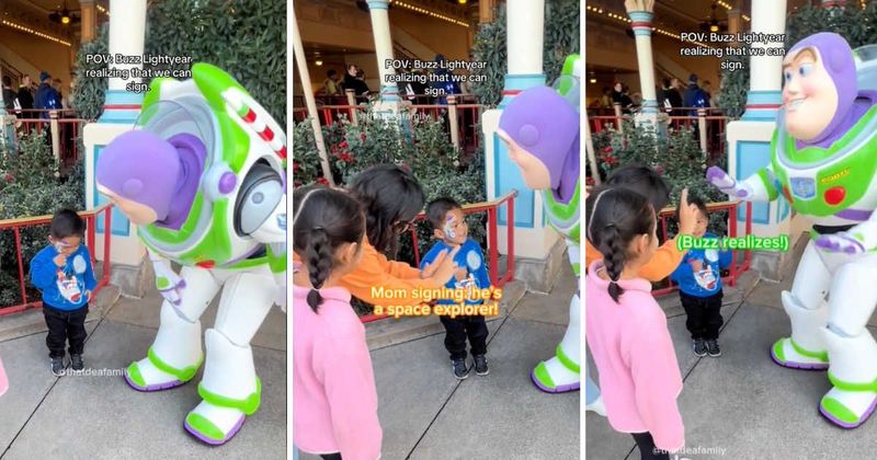 Beautiful moment shows 'Buzz Lightyear' lighting up when deaf kid starts signing 