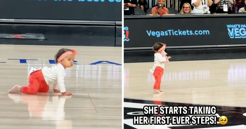 Parents entered toddler in WNBA halftime ‘crawl’ race — she took her first steps in front of 10,488 fans instead