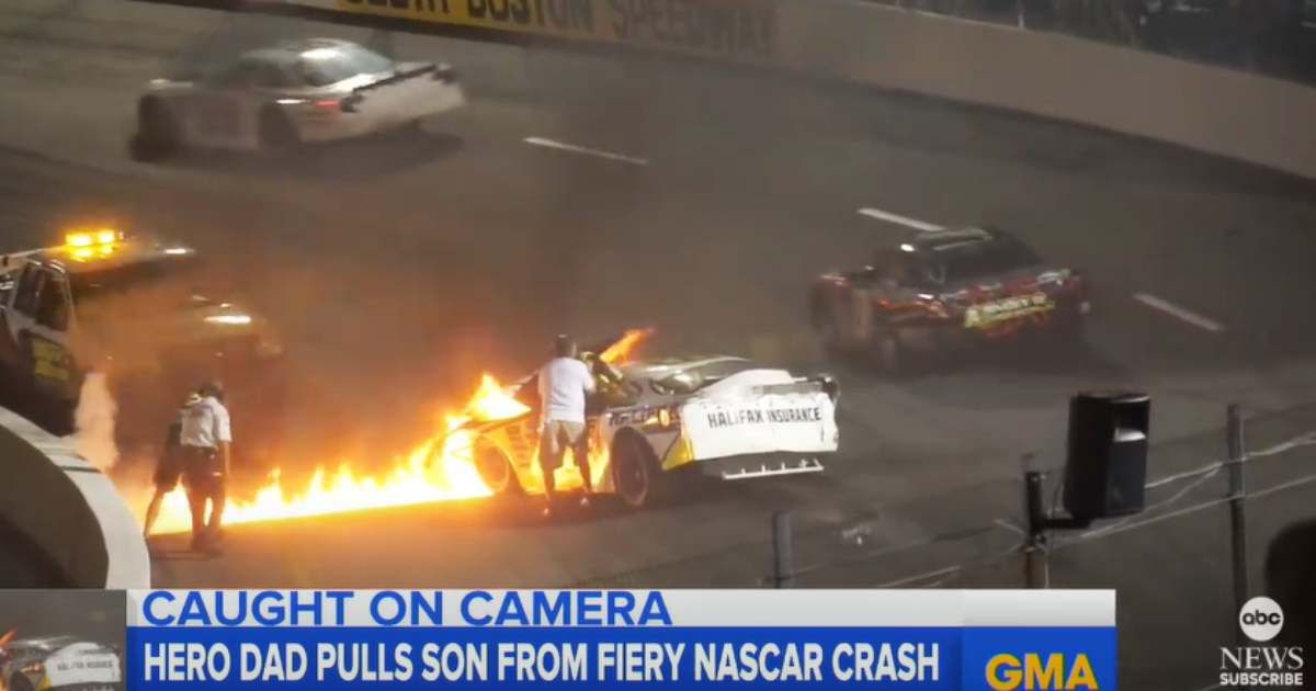 NASCAR driver trapped in burning car felt a man pull him out — and knew instantly it was his dad