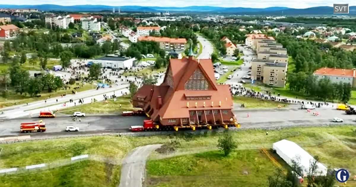 A Swedish town is literally 'rolling' its beloved 1912 church 3 miles to save it—and you can watch it live