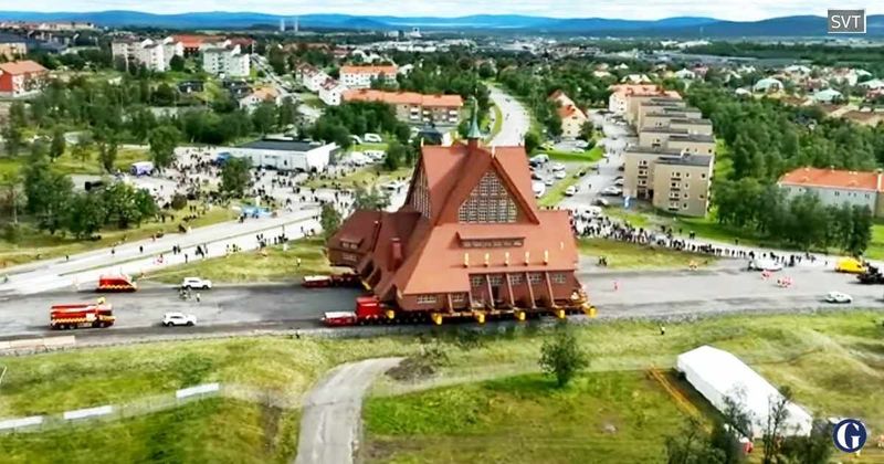 A Swedish town is literally 'rolling' its beloved 1912 church 3 miles to save it—and you can watch it live