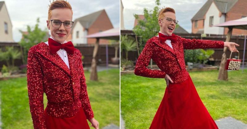 16-year-old boy shatters gender stereotypes by wearing a red dress to prom