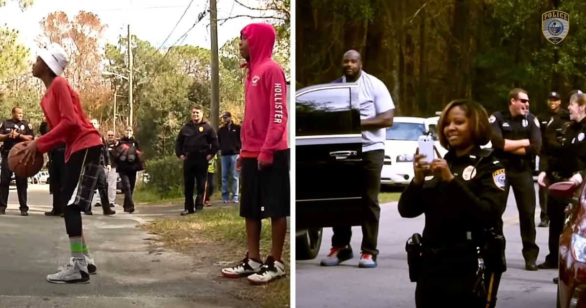 Neighbor called the cops on kids playing basketball. The police rushed to the scene — but with Shaquille O’Neal