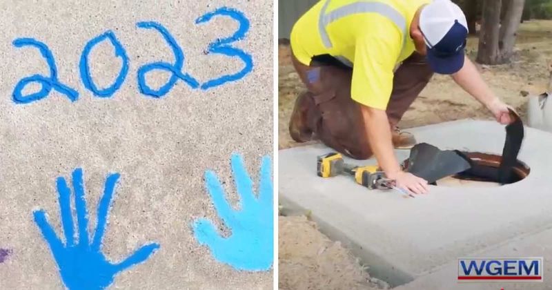 Crew preserved late daughter's concrete handprint during construction. Their one-line tribute left her mom sobbing