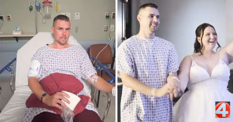 Groom rushed to ER after choking on food but made it back in time for first dance in a hospital gown