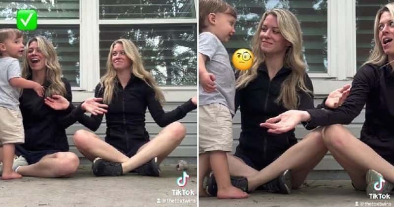 Identical twins test whether their toddlers and dogs can tell them apart and it went just as expected